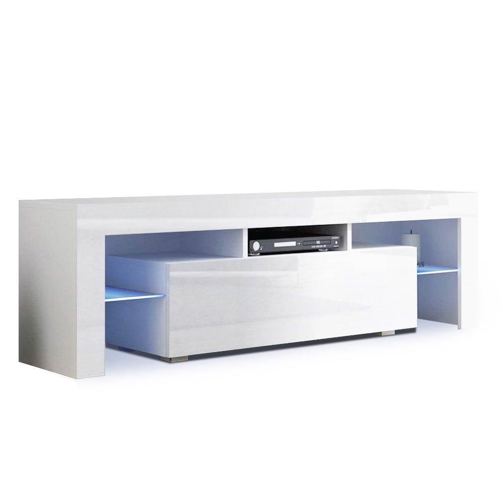 Artiss TV Unit 130cm RGB LED TV Stand Cabinet Entertainment Unit Gloss Furniture Drawer Tempered Glass Shelf White