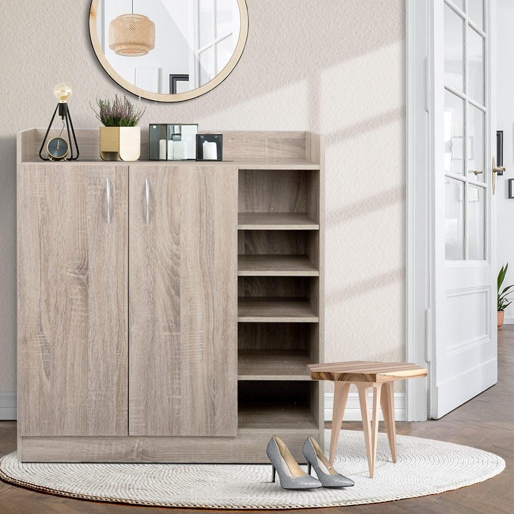 Artiss Shoe Rack 2 Doors Shoe Cabinet Storage Cupboard - Wood