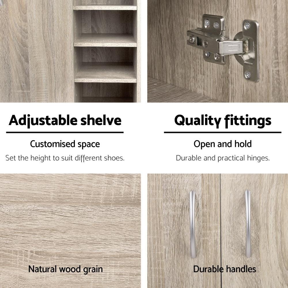 Artiss Shoe Rack 2 Doors Shoe Cabinet Storage Cupboard - Wood