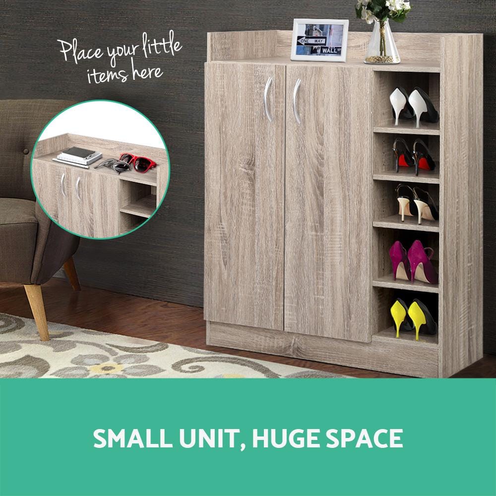 Artiss Shoe Rack 2 Doors Shoe Cabinet Storage Cupboard - Wood