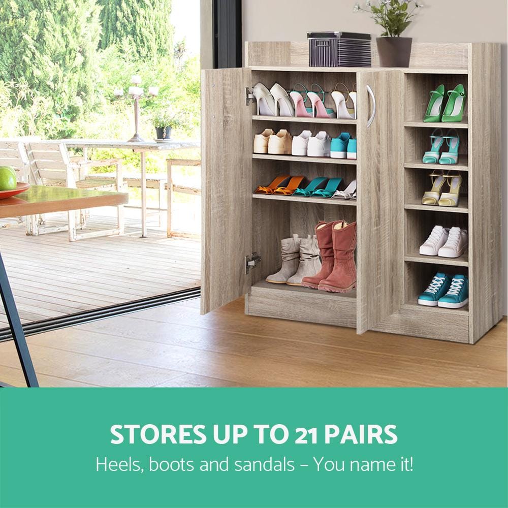 Artiss Shoe Rack 2 Doors Shoe Cabinet Storage Cupboard - Wood