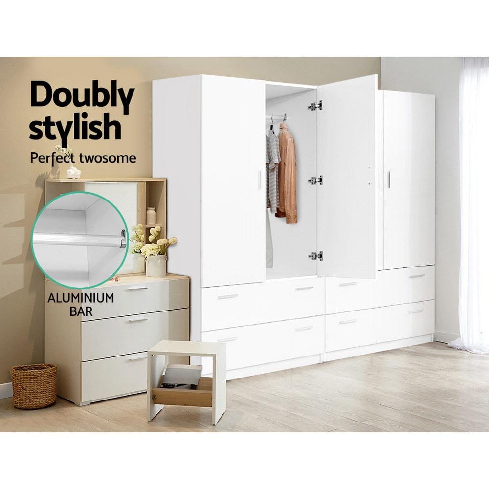 Artiss Chest of Drawers 2 Doors Wardrobe Bedroom Closet Storage Cabinet Organiser Armoire 180cm White