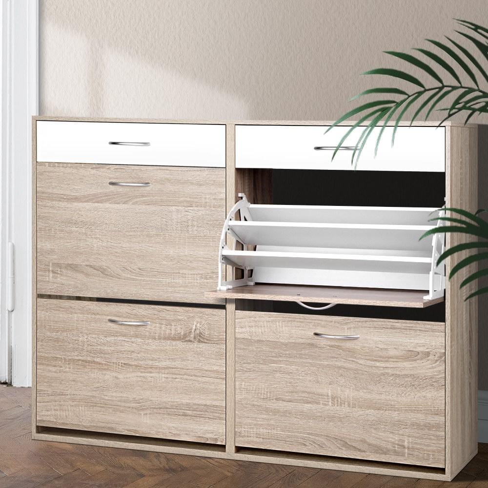 Artiss Shoe Rack 2 Tier Shoe Cabinet - Wood