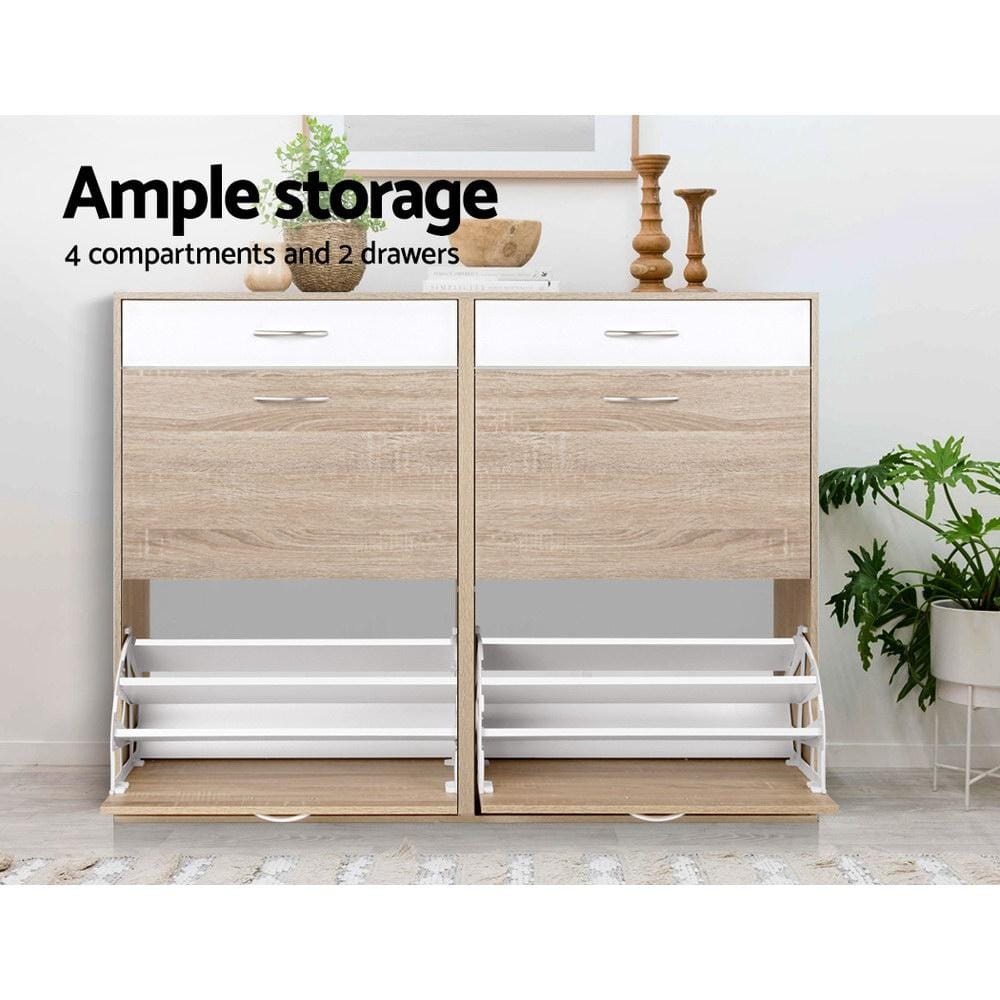 Artiss Shoe Rack 2 Tier Shoe Cabinet - Wood