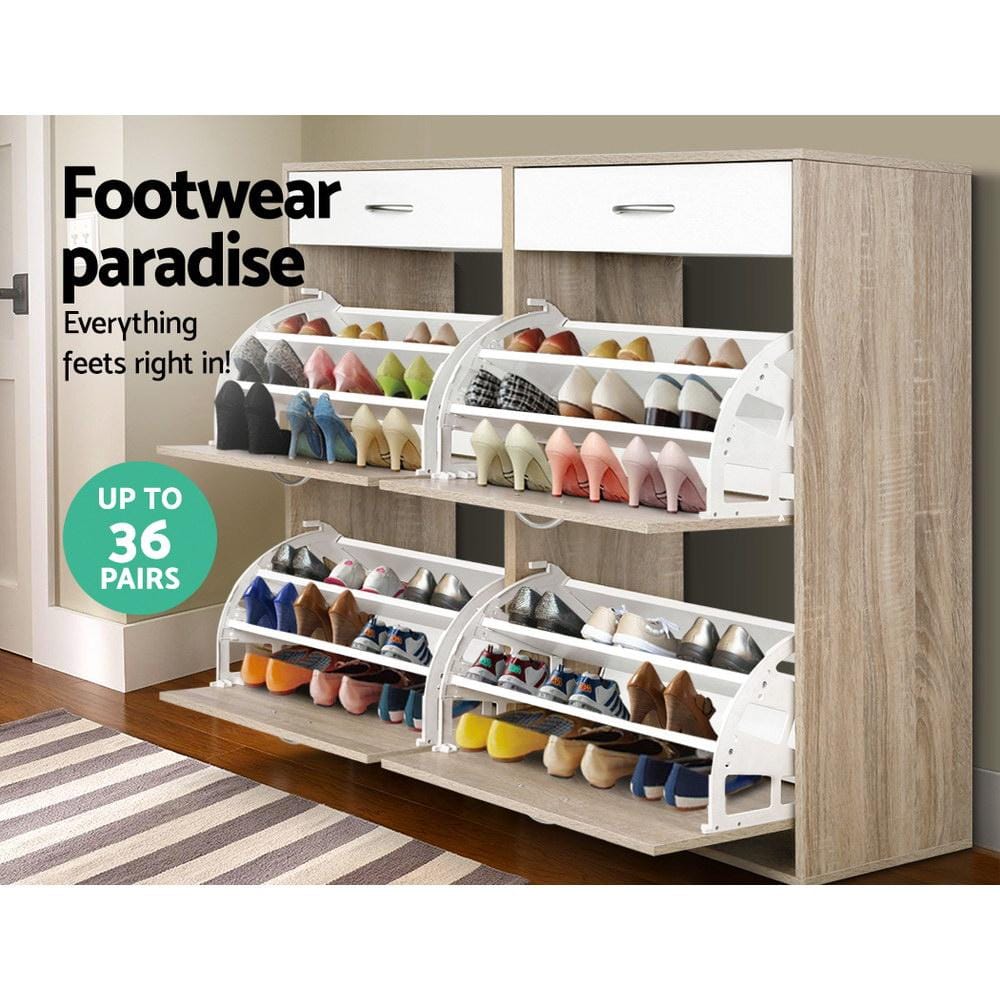 Artiss Shoe Rack 2 Tier Shoe Cabinet - Wood