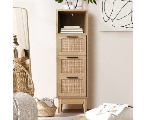 Artiss Chest of Drawers 3 Chest of Drawers Rattan Furniture Cabinet Storage Side End Table Shelf