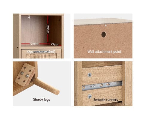 Artiss Chest of Drawers 3 Chest of Drawers Rattan Furniture Cabinet Storage Side End Table Shelf