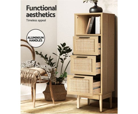 Artiss Chest of Drawers 3 Chest of Drawers Rattan Furniture Cabinet Storage Side End Table Shelf