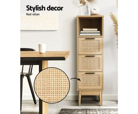 Artiss Chest of Drawers 3 Chest of Drawers Rattan Furniture Cabinet Storage Side End Table Shelf