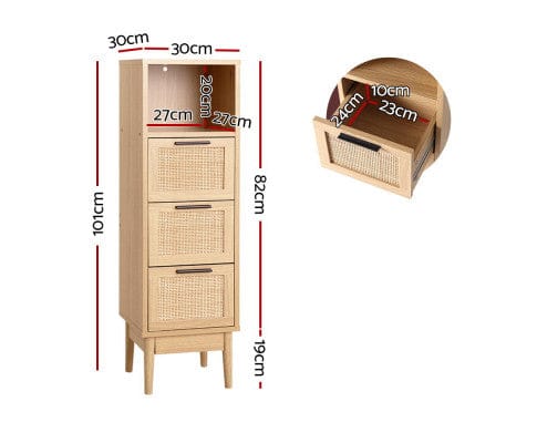 Artiss Chest of Drawers 3 Chest of Drawers Rattan Furniture Cabinet Storage Side End Table Shelf