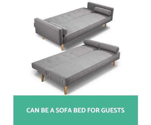 Artiss Sofa 3 Seater Fabric Lounge Chair - Grey