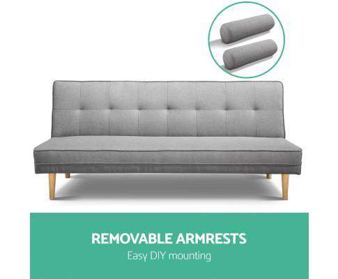 Artiss Sofa 3 Seater Fabric Lounge Chair - Grey