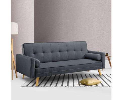 Artiss Sofa 3 Seater Fabric Sofa Bed - Charcoal