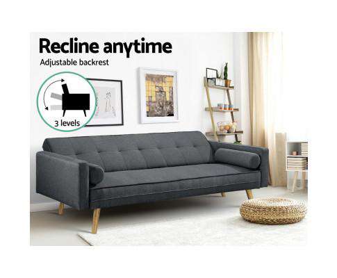 Artiss Sofa 3 Seater Fabric Sofa Bed - Charcoal