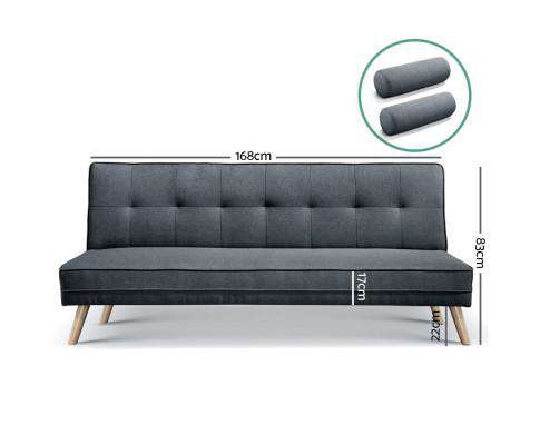 Artiss Sofa 3 Seater Fabric Sofa Bed - Charcoal