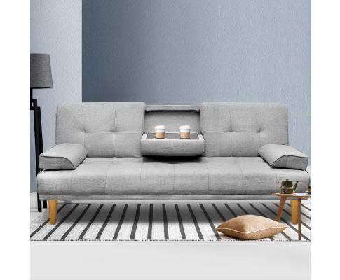 Artiss Sofa 3 Seater Fabric Sofa Bed - Grey