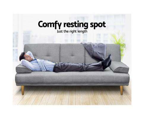 Artiss Sofa 3 Seater Fabric Sofa Bed - Grey