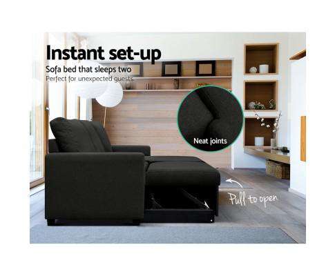 Artiss Sofa 3 Seater Fabric Sofa Bed with Storage - Charcoal