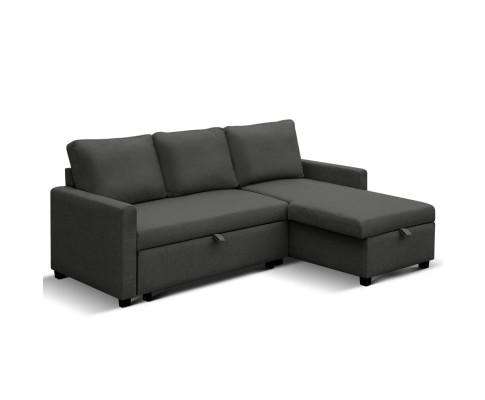 Artiss Sofa 3 Seater Fabric Sofa Bed with Storage - Charcoal