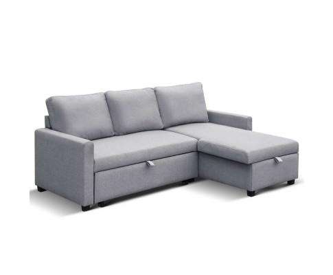 Artiss Sofa 3 Seater Fabric Sofa Bed with Storage - Grey