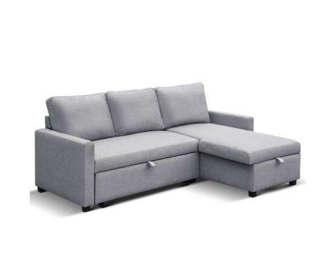Artiss Sofa 3 Seater Fabric Sofa Bed with Storage - Grey