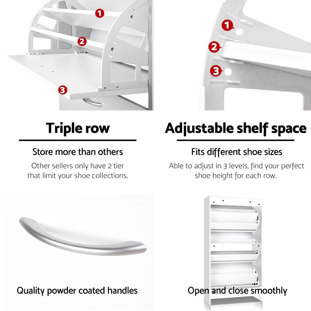 Artiss Shoe Rack 3 Tier Shoe Cabinet - White
