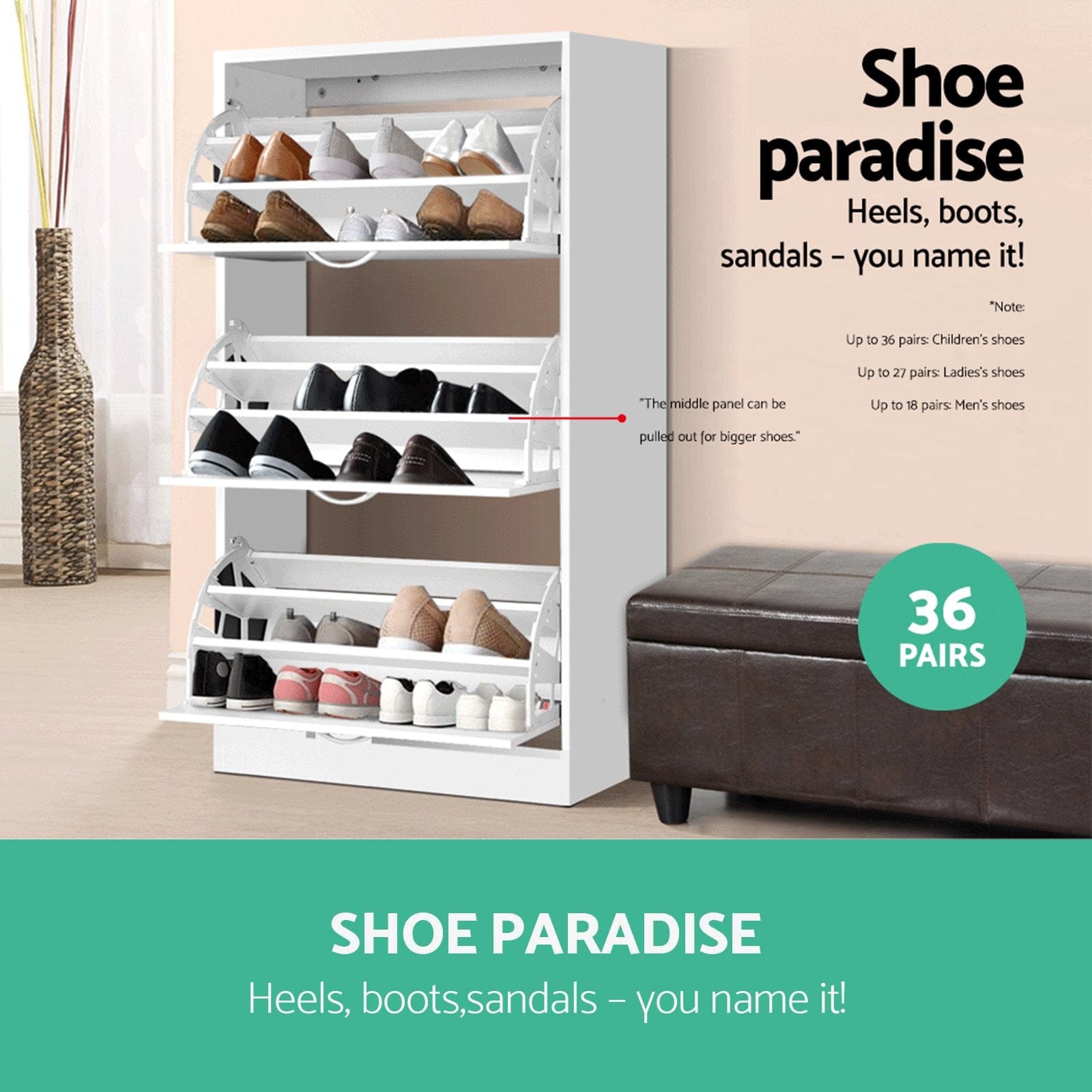 Artiss Shoe Rack 3 Tier Shoe Cabinet - White