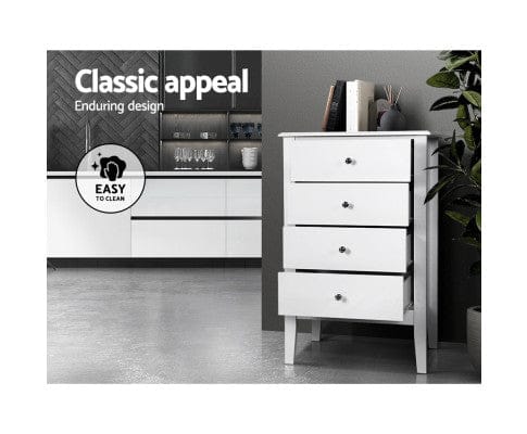 Artiss Chest of Drawers 4 Chest of Drawers Tallboy Storage Cabinet Bedside Table Dresser White
