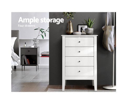 Artiss Chest of Drawers 4 Chest of Drawers Tallboy Storage Cabinet Bedside Table Dresser White