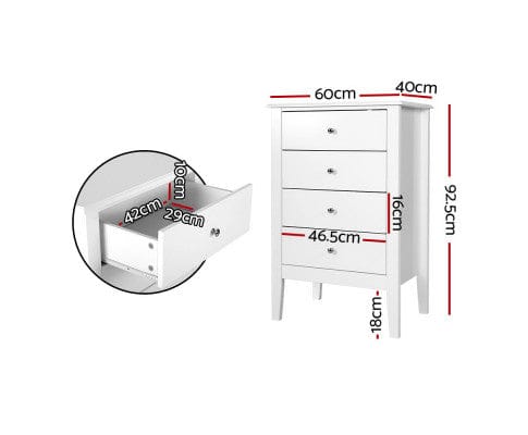 Artiss Chest of Drawers 4 Chest of Drawers Tallboy Storage Cabinet Bedside Table Dresser White