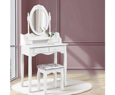 Artiss Dressing Table 4 Drawer Dressing Table with Mirror - White
