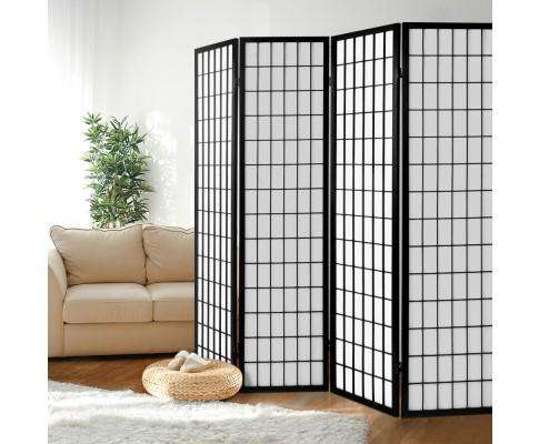 Artiss Room Divider 4 Panel Wooden Room Divider - Black