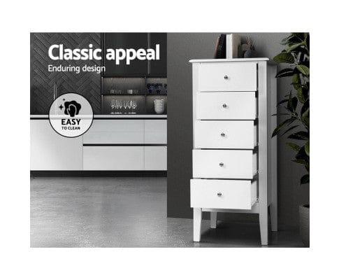 Artiss Chest of Drawers 5 Tallboy Chest of Drawers Storage Cabinet Bedside Table Dresser White