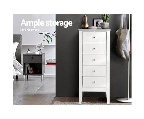 Artiss Chest of Drawers 5 Tallboy Chest of Drawers Storage Cabinet Bedside Table Dresser White