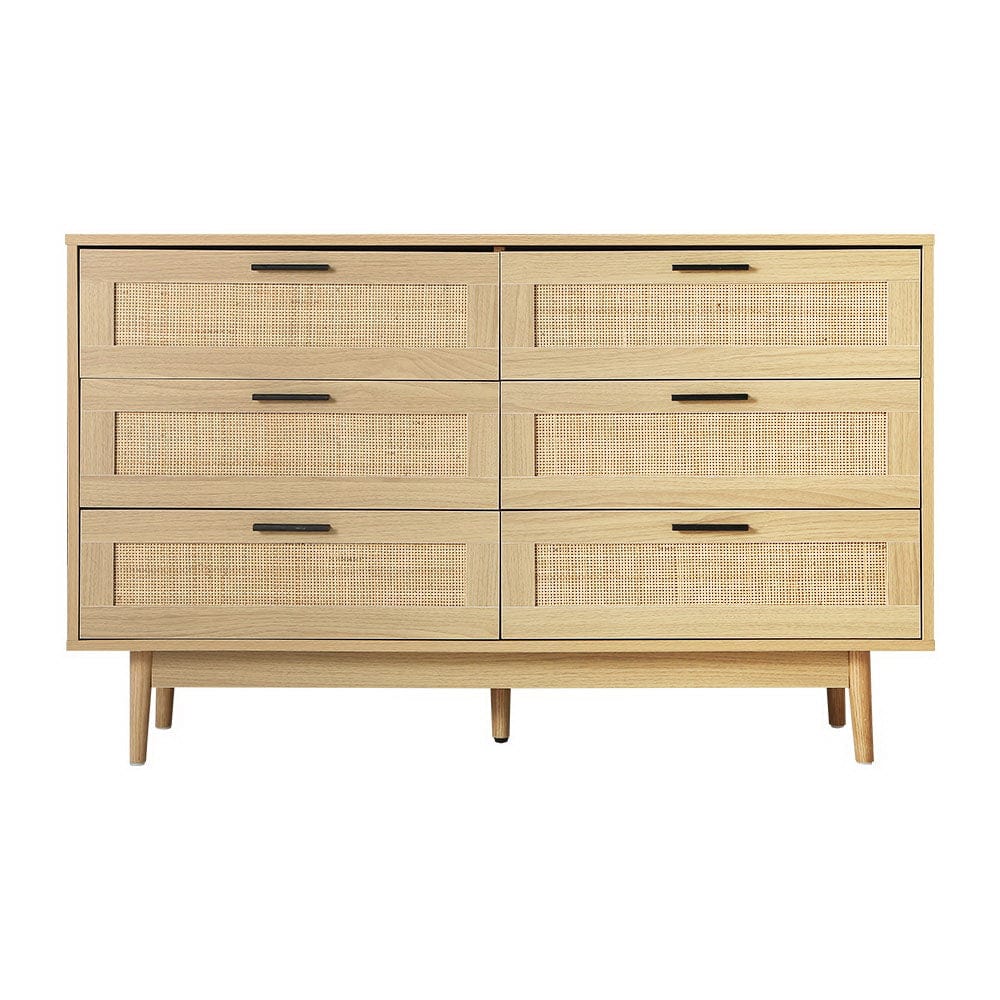 Artiss Chest of Drawers 6 Chest of Drawers Rattan Tallboy Cabinet Bedroom Clothes Storage Wood