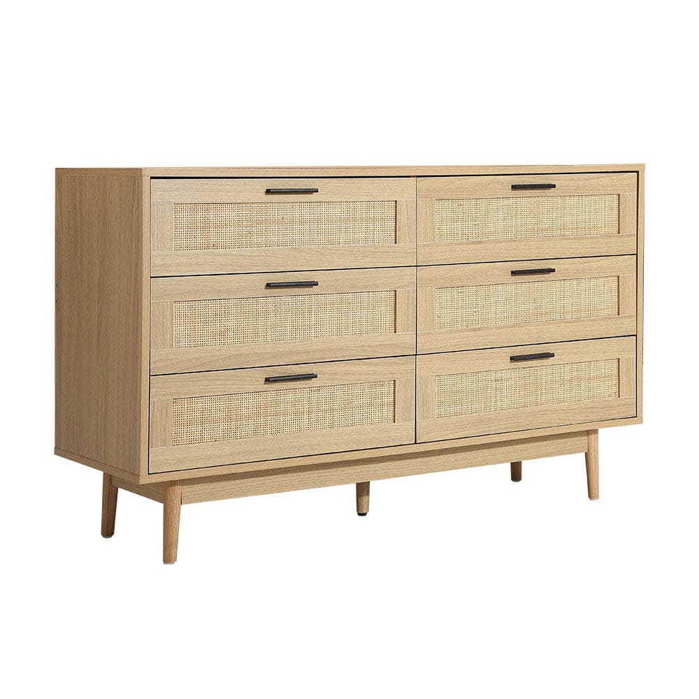 Artiss Chest of Drawers 6 Chest of Drawers Rattan Tallboy Cabinet Bedroom Clothes Storage Wood