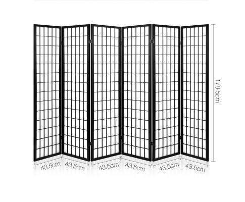 Artiss Room Divider 6 Panel Room Divider Privacy Screen Foldable Pine Wood Stand - Black