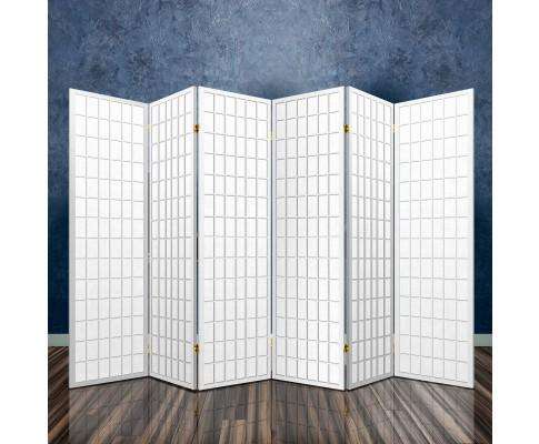 Artiss Room Divider 6 Panel Room Divider Privacy Screen Foldable Pine Wood Stand - White