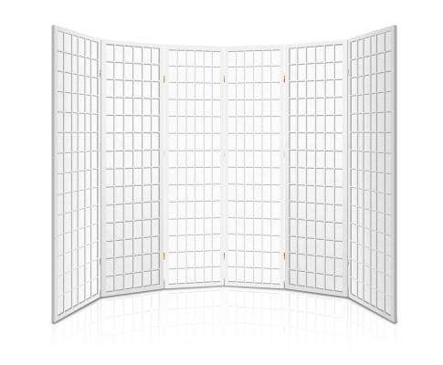 Artiss Room Divider 6 Panel Room Divider Privacy Screen Foldable Pine Wood Stand - White