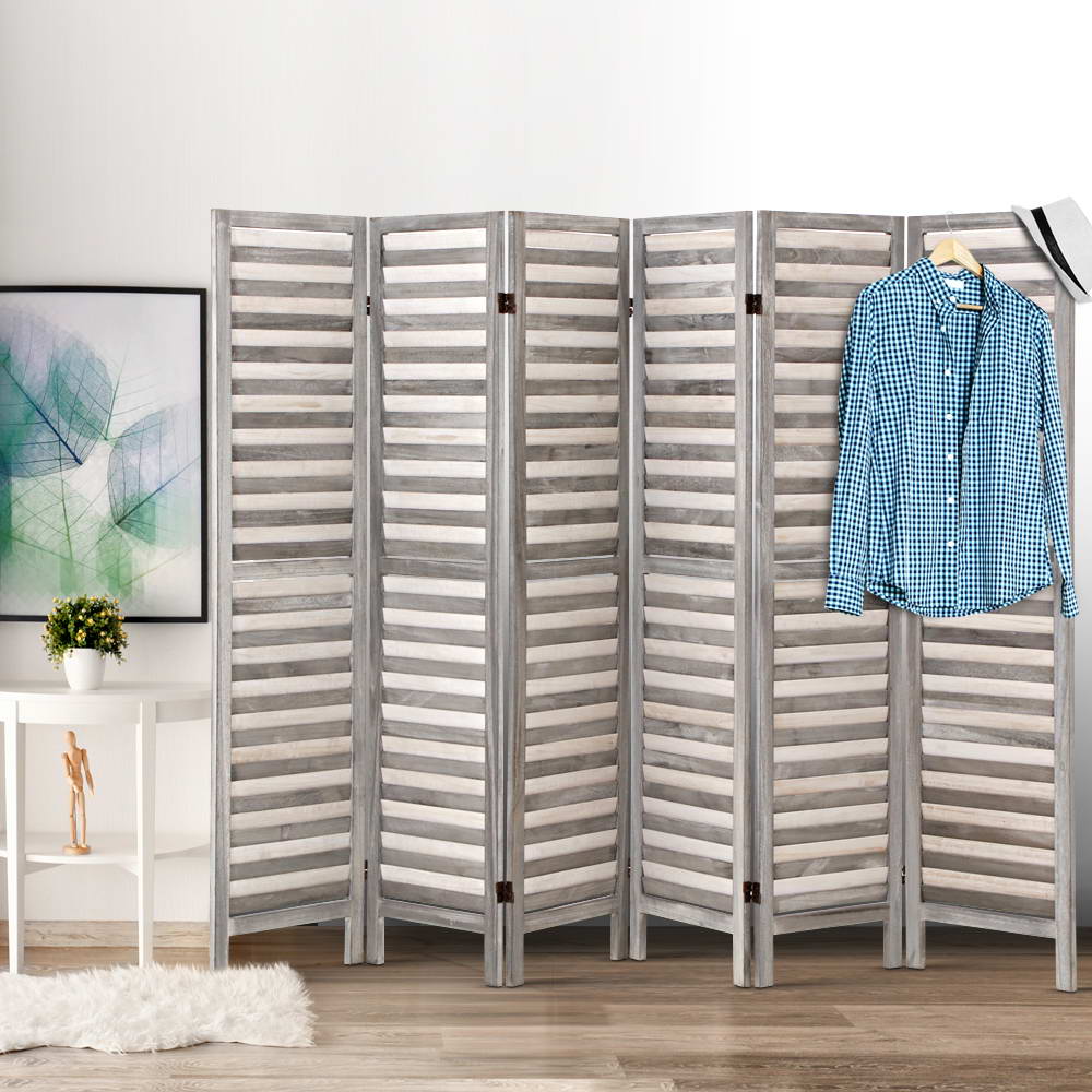 Artiss Room Divider 6 Panel Room Divider Privacy Screen Foldable Wood Stand Grey