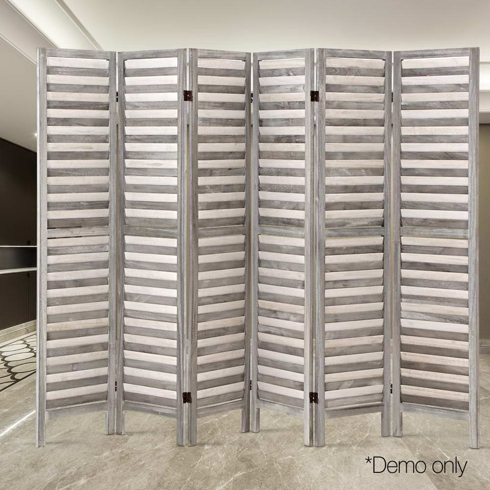 Artiss Room Divider 6 Panel Room Divider Privacy Screen Foldable Wood Stand Grey