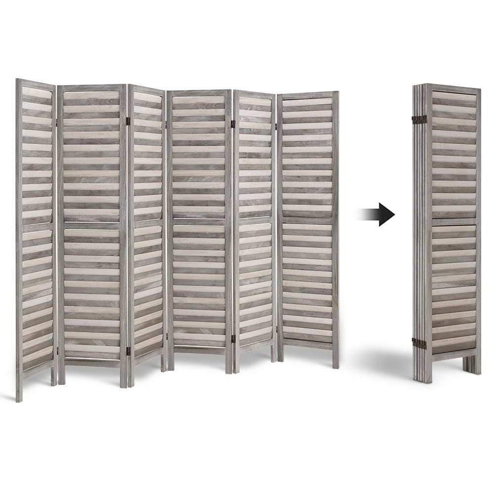 Artiss Room Divider 6 Panel Room Divider Privacy Screen Foldable Wood Stand Grey