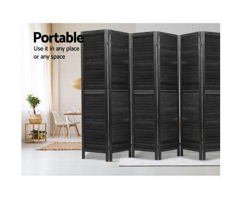 Artiss Room Divider 6 Panel Room Divider Screen Privacy Wood Dividers Timber Stand - Black