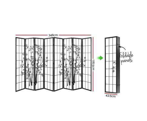 Artiss Room Divider 8 Panel Room Divider Screen Privacy Dividers Pine Wood Stand Shoji Bamboo - Black