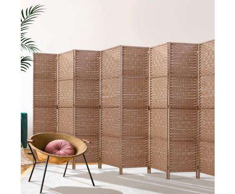 Artiss Room Divider 8 Panel Room Divider Screen Privacy Rattan Timber Foldable Dividers Stand Hand Woven
