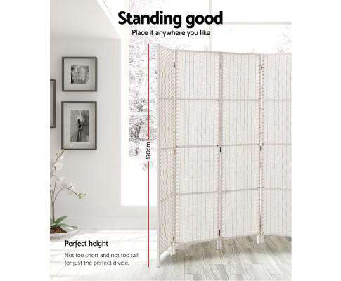 Artiss Room Divider 8 Panels Room Divider Screen Privacy Rattan Timber Fold Woven Stand - White