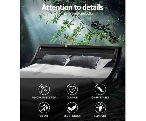 Artiss Bedframe ALEX LED Bed Frame Base Mattress Platform Black Leather