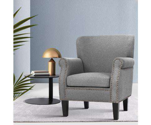 Artiss Accent Chair Armchair Accent Chair Retro Armchairs Lounge Accent Chair Single Sofa Linen Fabric Seat Grey