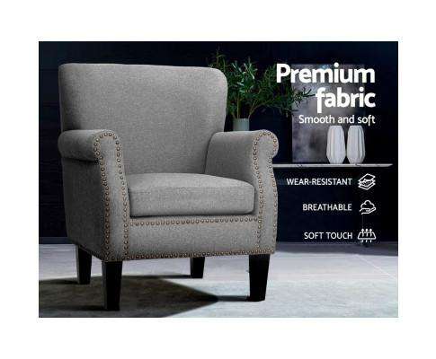 Artiss Accent Chair Armchair Accent Chair Retro Armchairs Lounge Accent Chair Single Sofa Linen Fabric Seat Grey