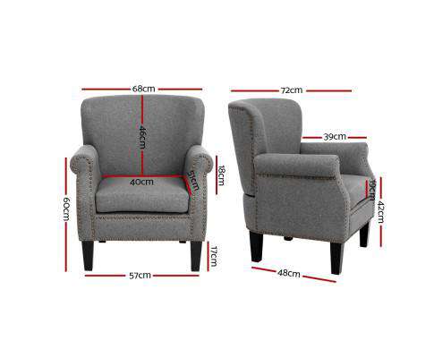 Artiss Accent Chair Armchair Accent Chair Retro Armchairs Lounge Accent Chair Single Sofa Linen Fabric Seat Grey
